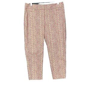 Loft Pants Women 10P Petite Tan Pink Print Cropped Julie Fit Riviera Stretch NWT